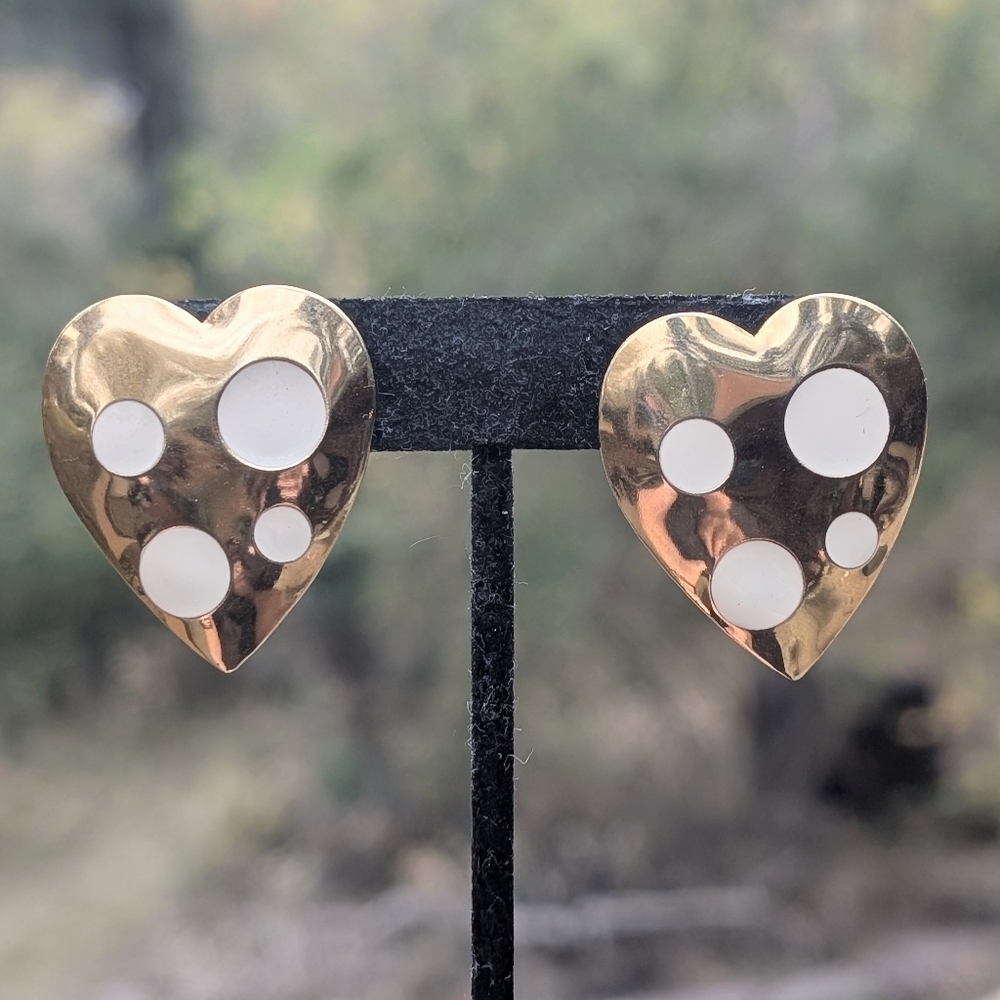🩷 Vintage Gold Heart Earring Brass With Dots *4 For $20*